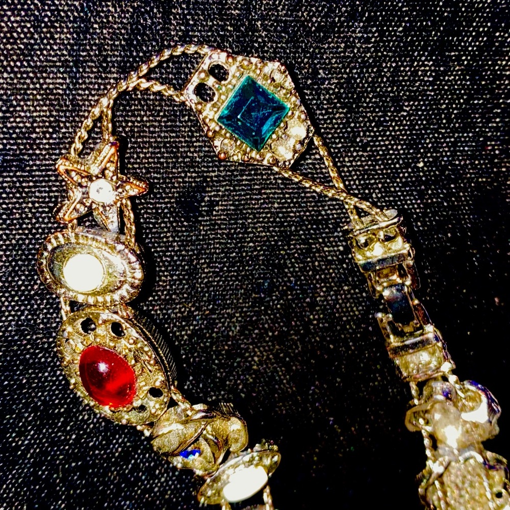 Gold, Red, And Multi Colored Gemstone Bracelet